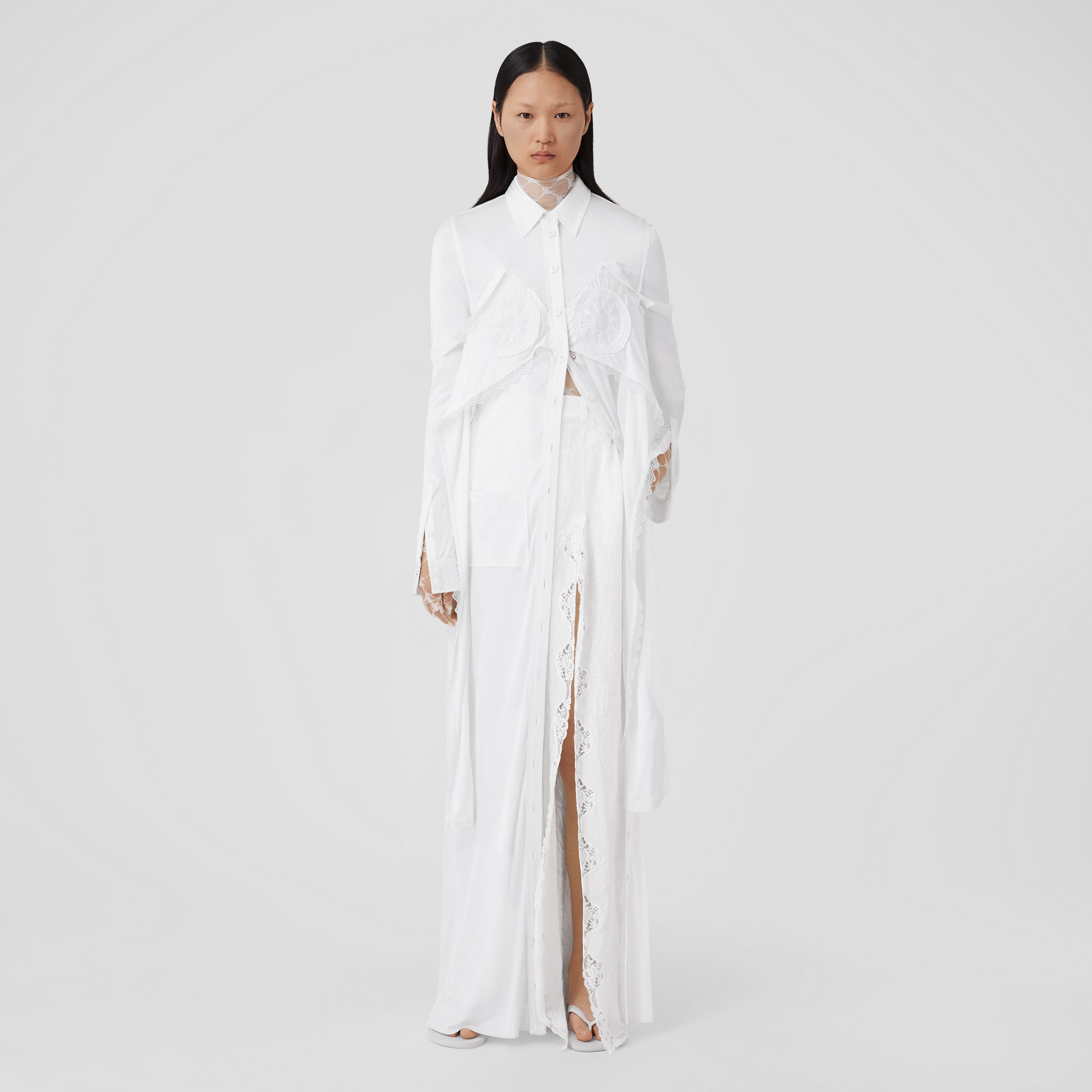 Vestido estilo camisa reconstruído de malha de viscose (Branco Óptico) - Mulheres | Burberry® oficial - 4