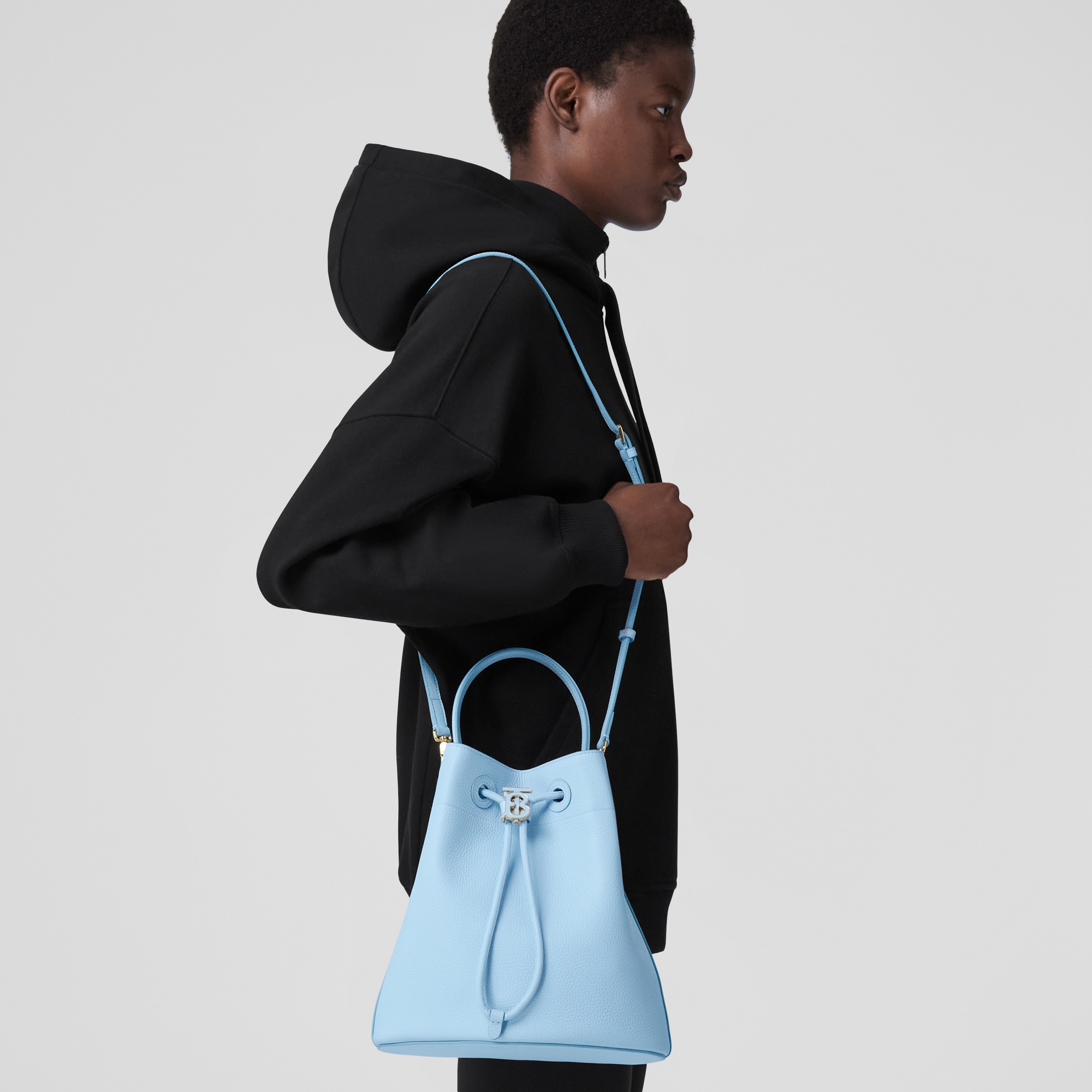 Grainy Leather Small TB Bucket Bag in Pale Blue - Women | Burberry® Official - 3