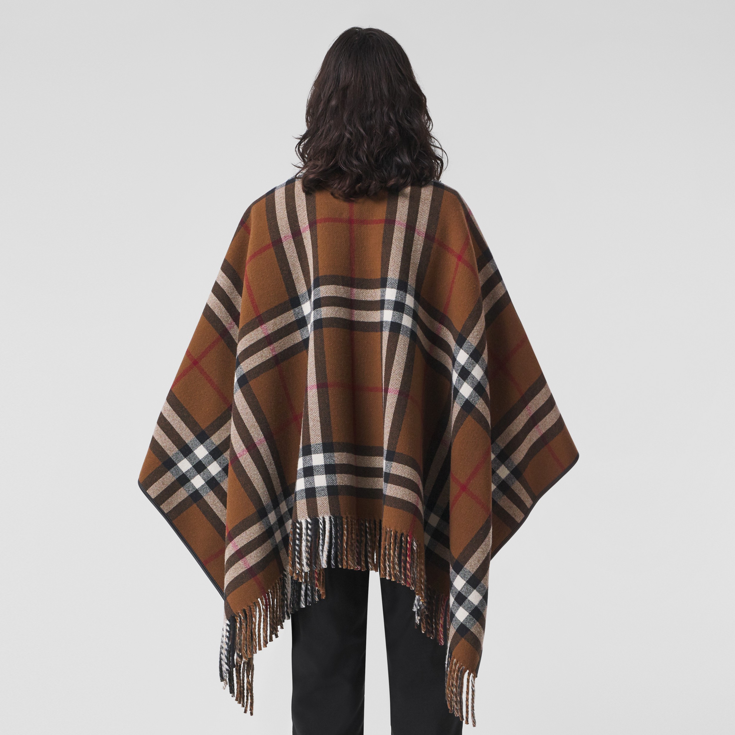 Reversible Check Wool Cape in Birch Brown/black - Women | Burberry® Official - 3