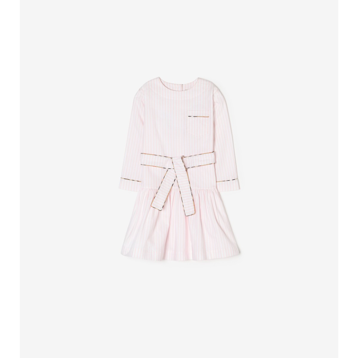  Check Long-sleeve Trim Cotton Oxford Dress