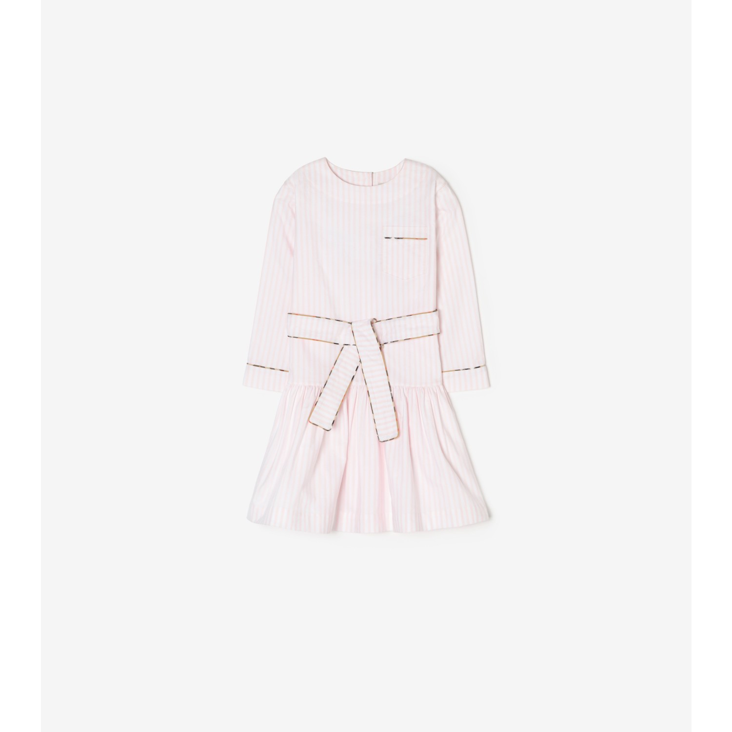 Long-sleeve Check Trim Cotton Oxford Dress