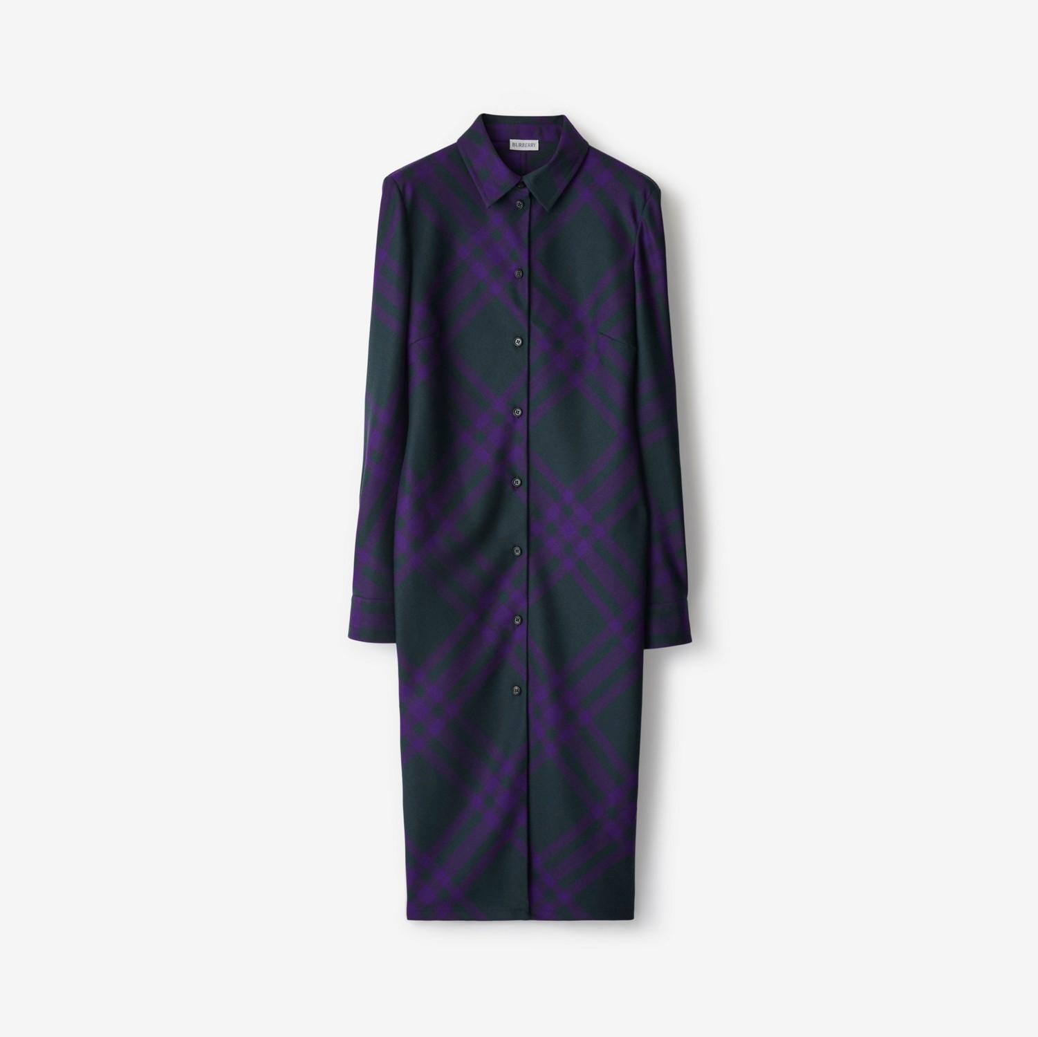 Vestido estilo camisa em lã com estampa xadrez (Deep Royal) - Mulheres | Burberry® oficial
