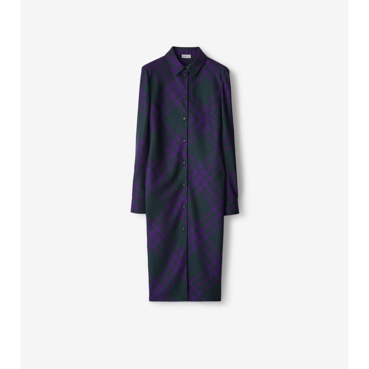Burberry Long Sleeved Checked Shirt Dress In Deep Royal