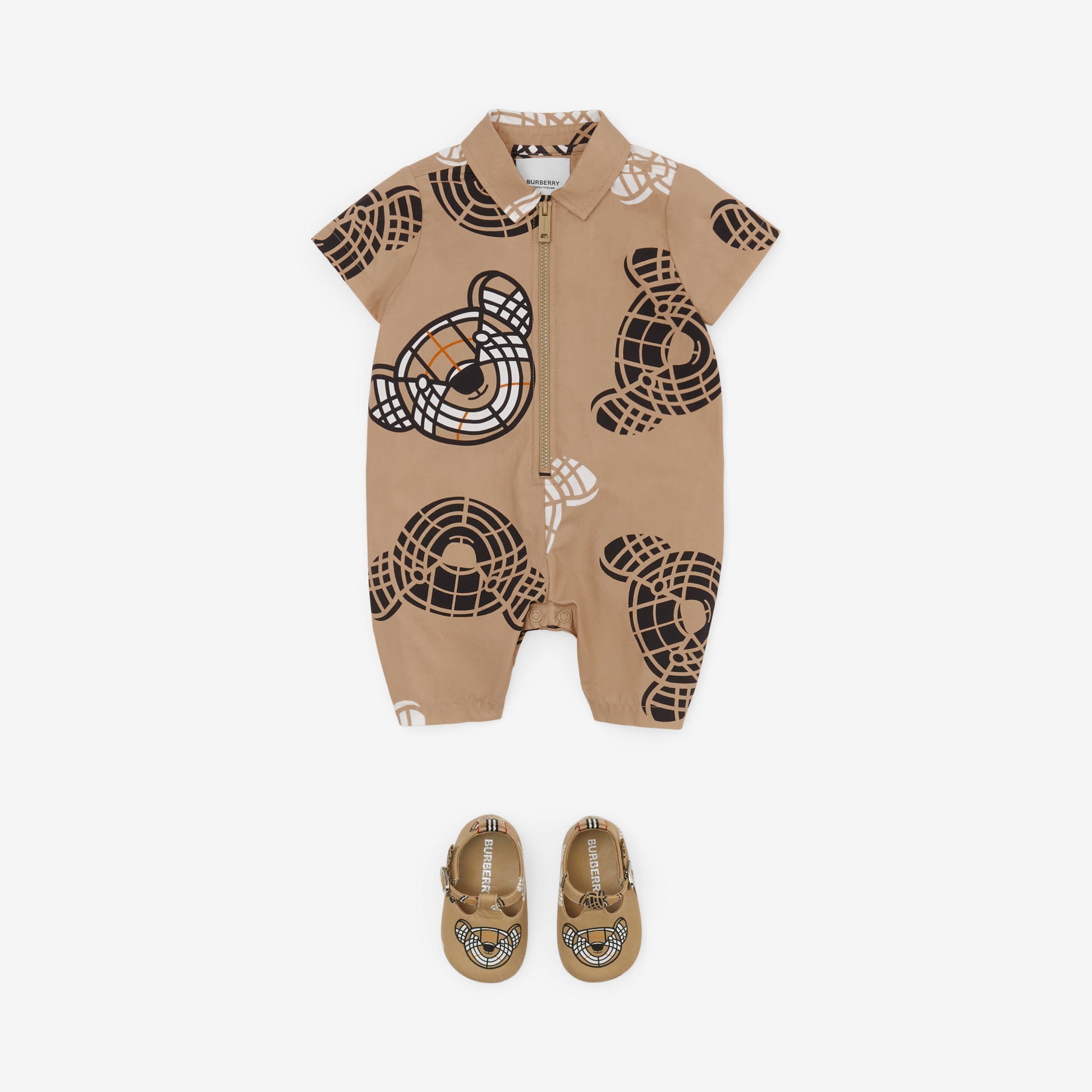 Thomas Bear Print Cotton Playsuit in Archive Beige - Children | Burberry® Official - 3