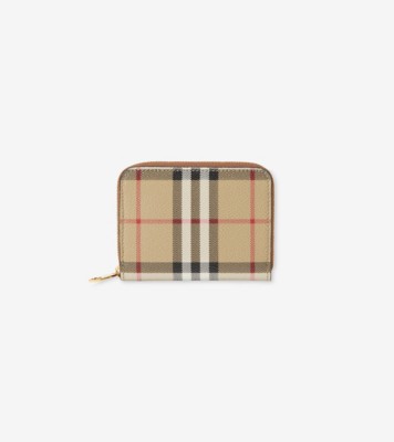 Burberry vintage check and leather zip around wallet crimson hotsell