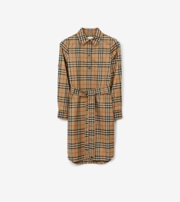 Cotton twill check tiered shirtdress