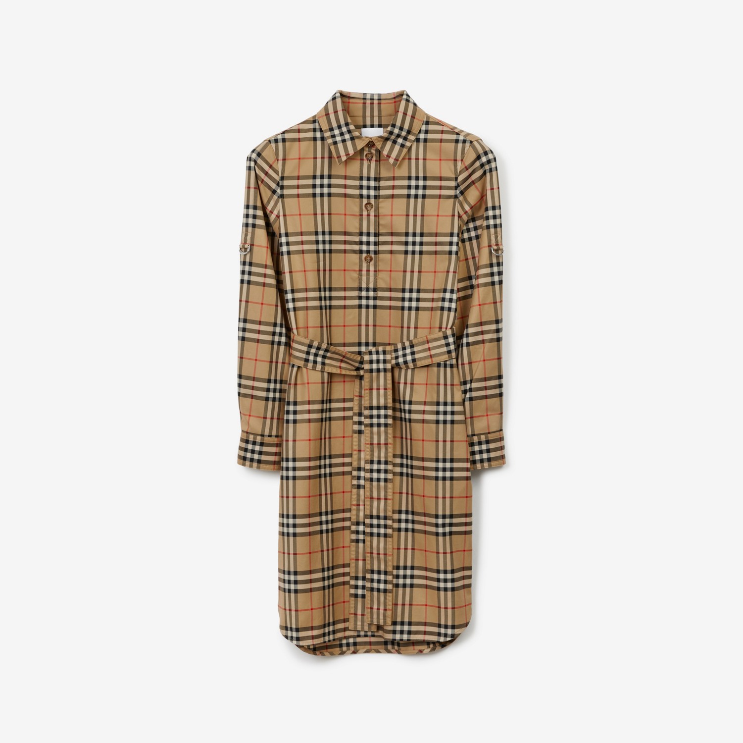 Vestido estilo camisa de algodão com estampa xadrez (Bege Clássico) - Mulheres | Burberry® oficial