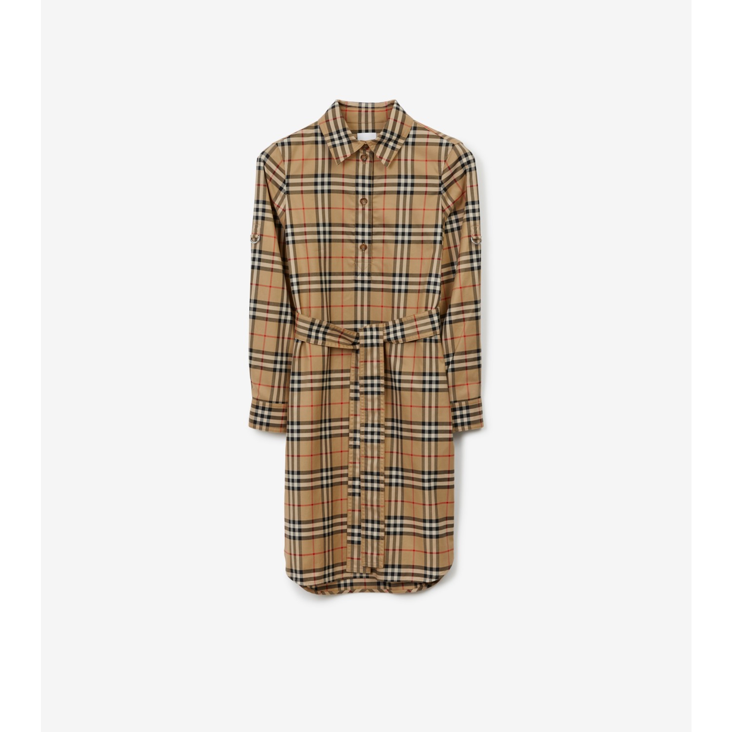 Check Cotton Shirt Dress in Archive Beige - Women | Burberry