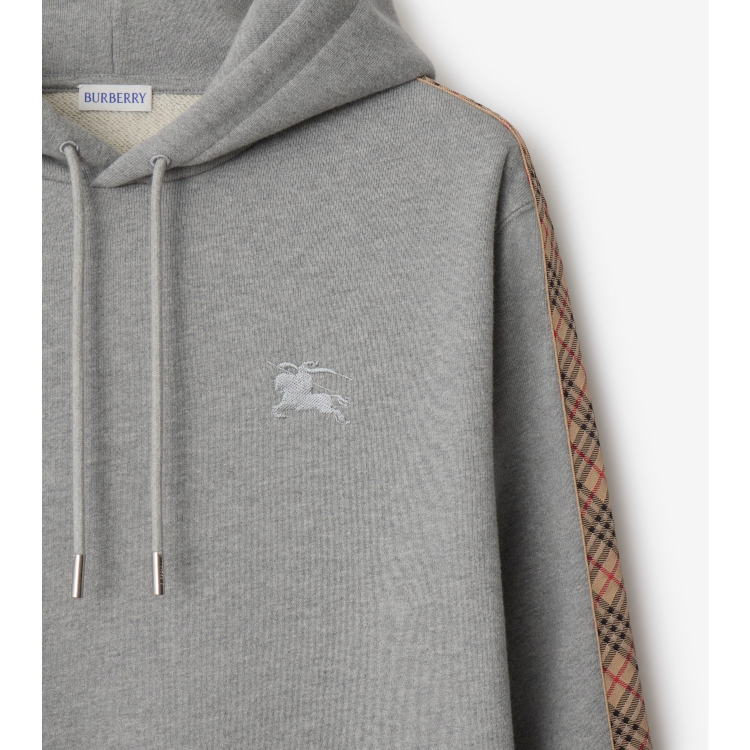Felpa in cotone con cappuccio e finiture Check