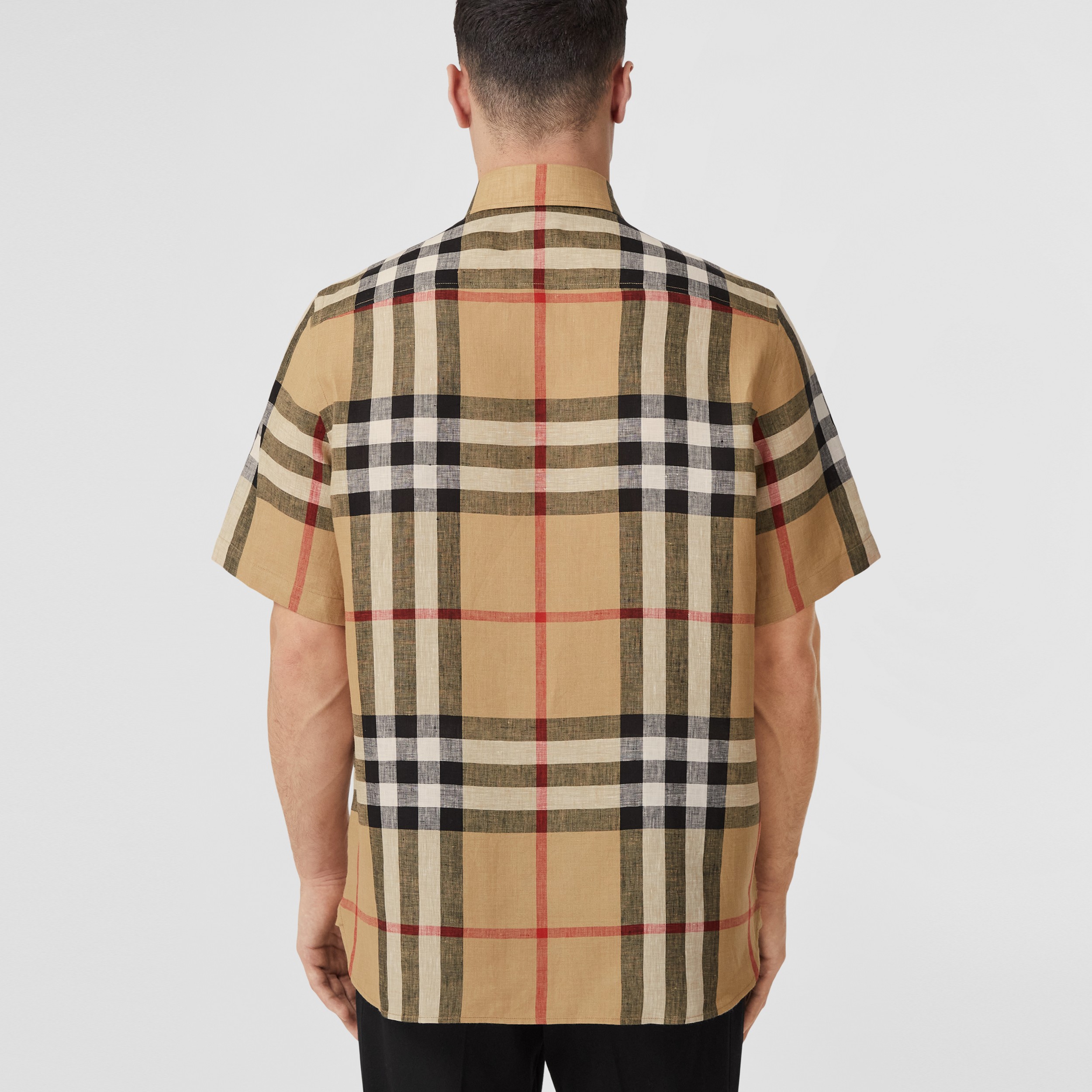 Kurzärmeliges Oversize-Hemd aus Leinen mit Karomuster (Vintage-beige) - Herren | Burberry® - 3
