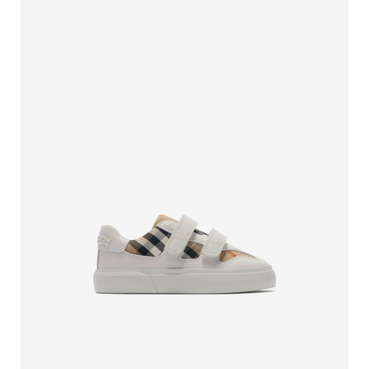 Burberry Childrens Check Cotton And Leather Sneakers In Sand