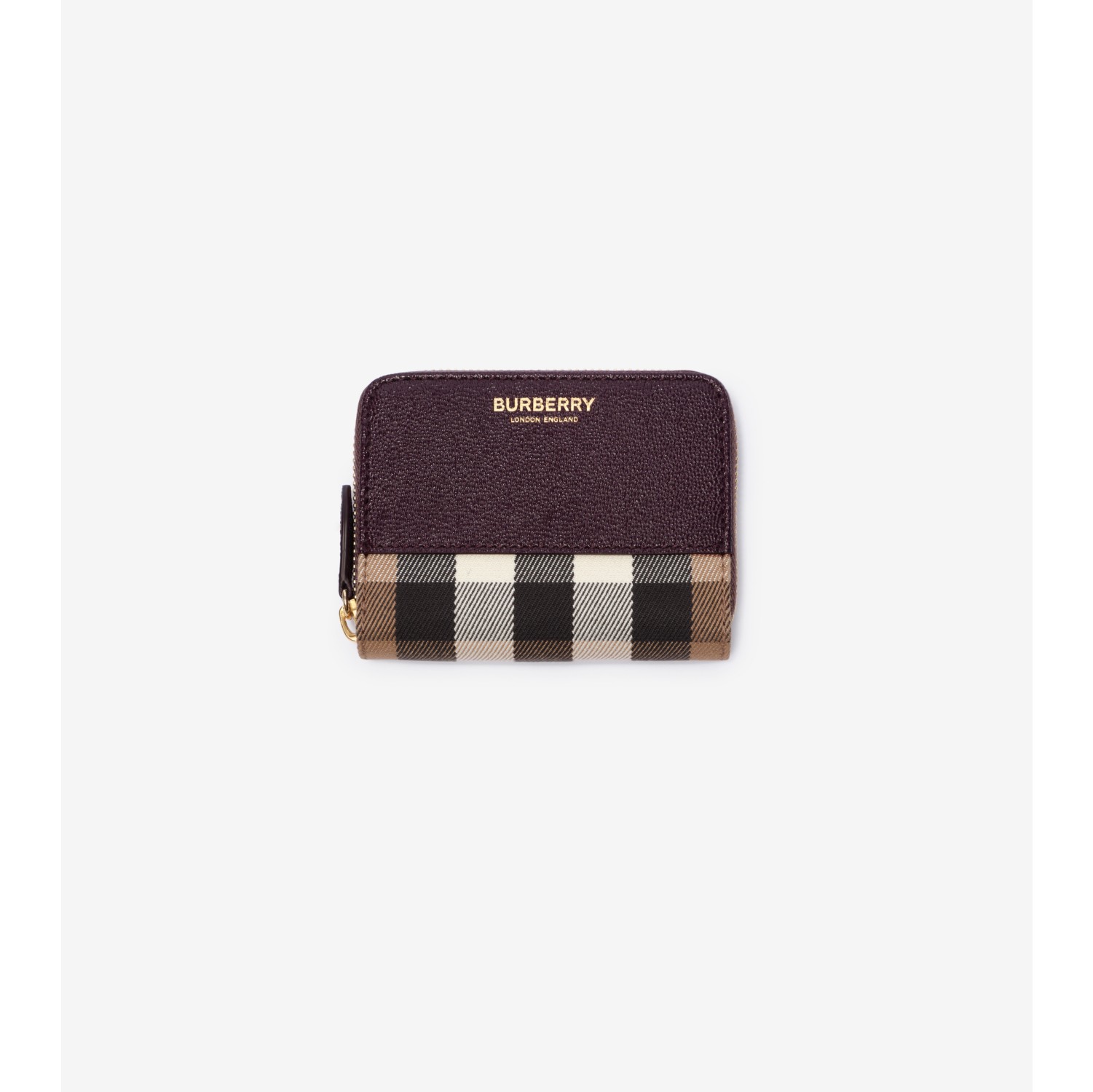 Small Check and Leather Zip Wallet