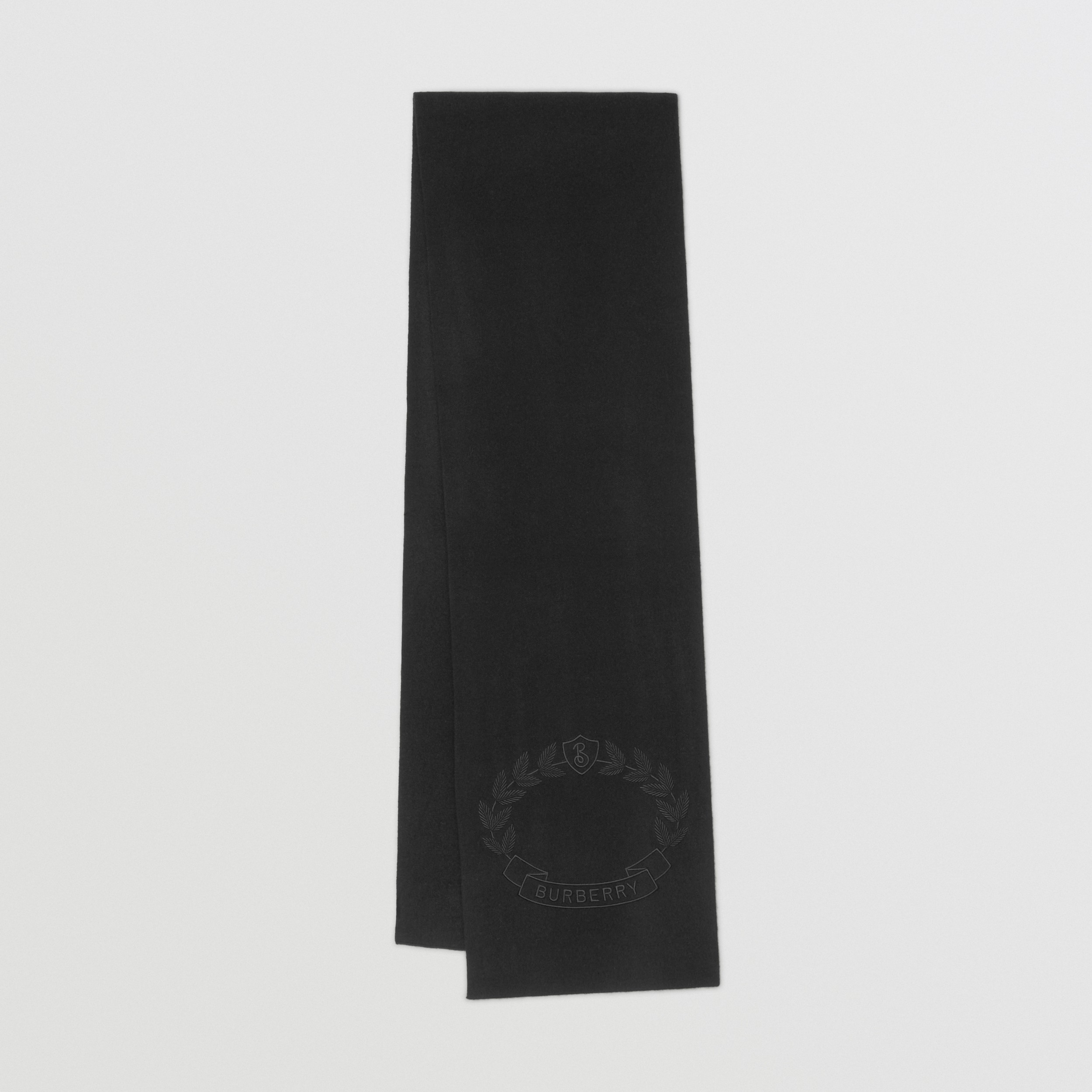 Embroidered Oak Leaf Crest Cashmere Blend Scarf in Black Burberry