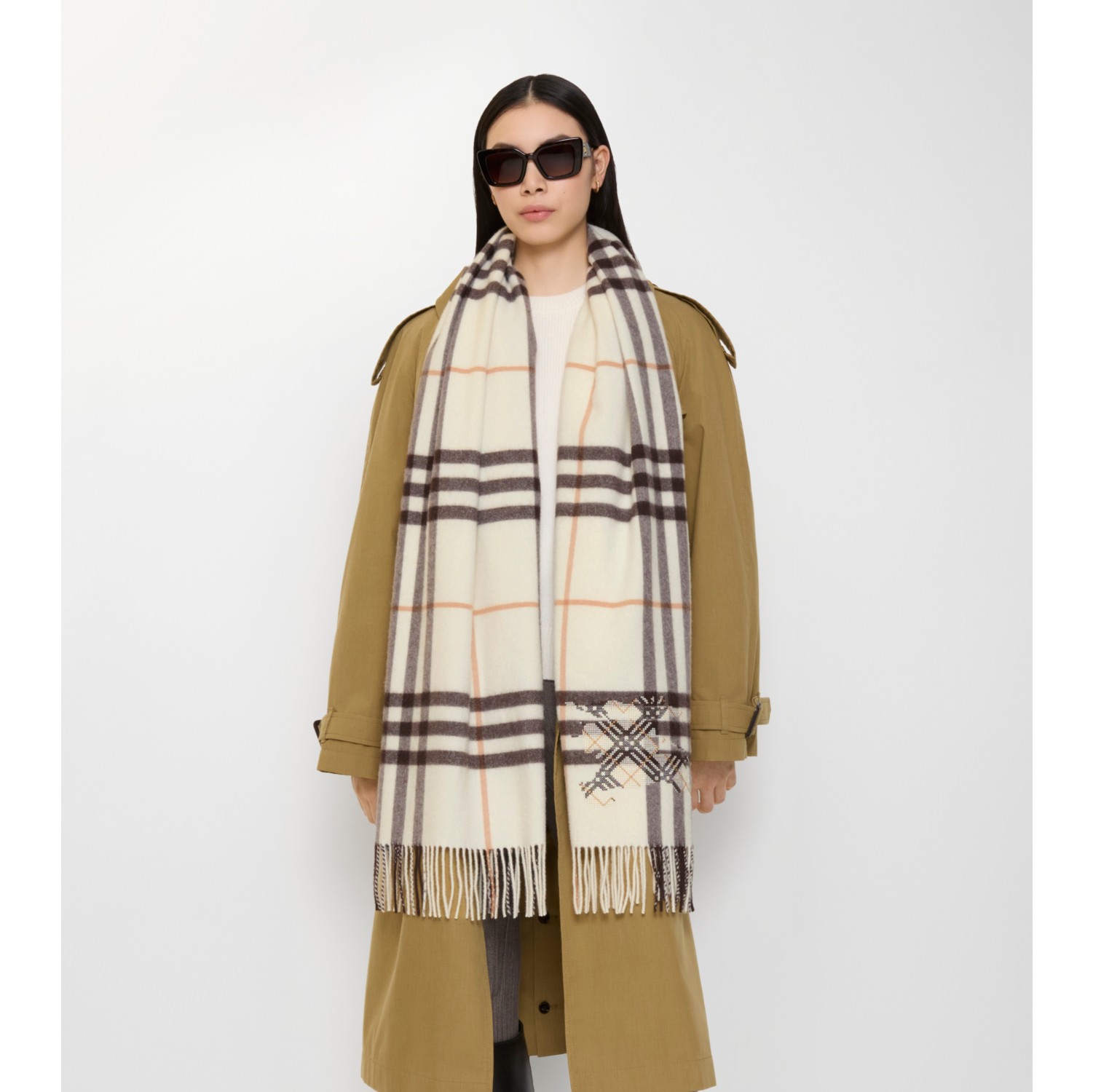 Wide Cross Stitch EKD Check Cashmere Scarf