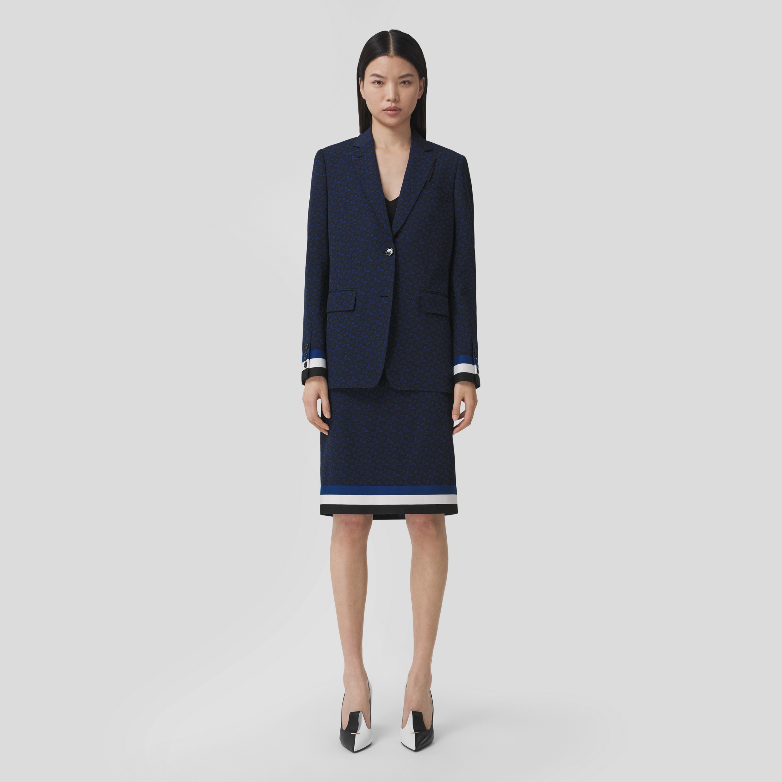 Monogram Print Wool Blend Skirt in Deep Royal Blue - Women | Burberry® Official - 1
