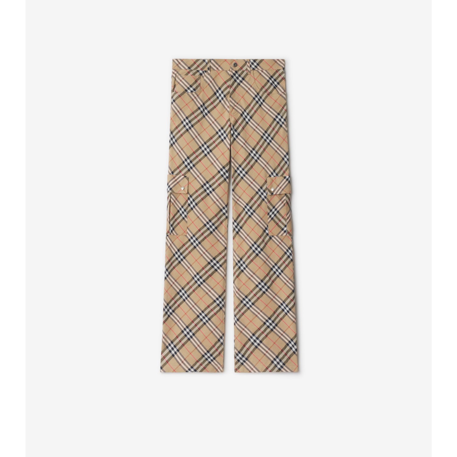 Check Stretch Linen Cotton Trousers in Teacup pasture Men Burberry Official