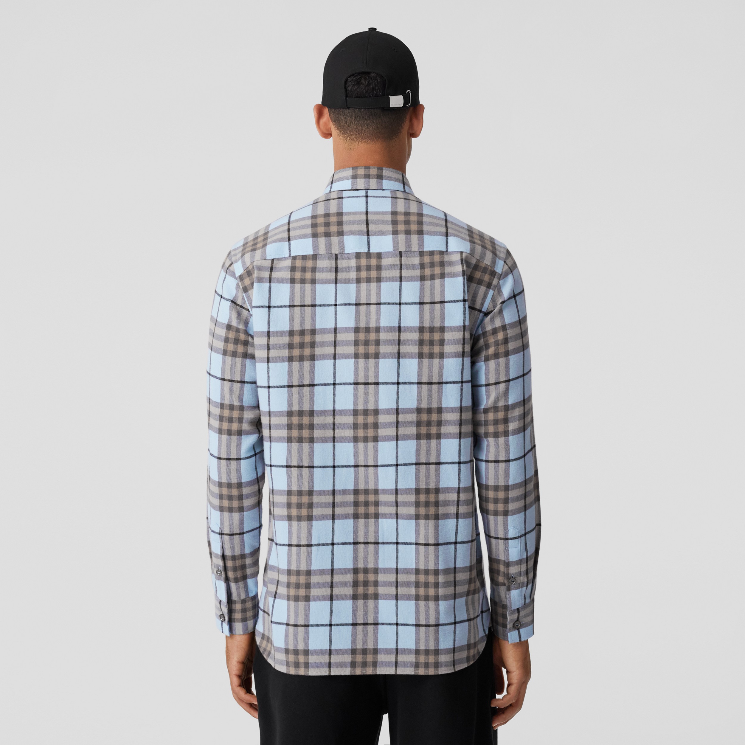 Button-down Collar Check Cotton Flannel Shirt in Pale Blue - Men | Burberry® Official - 3