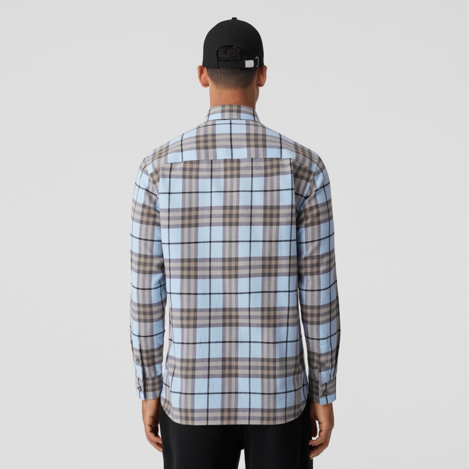 Buttondown Collar Check Cotton Flannel Shirt in Pale blue Men