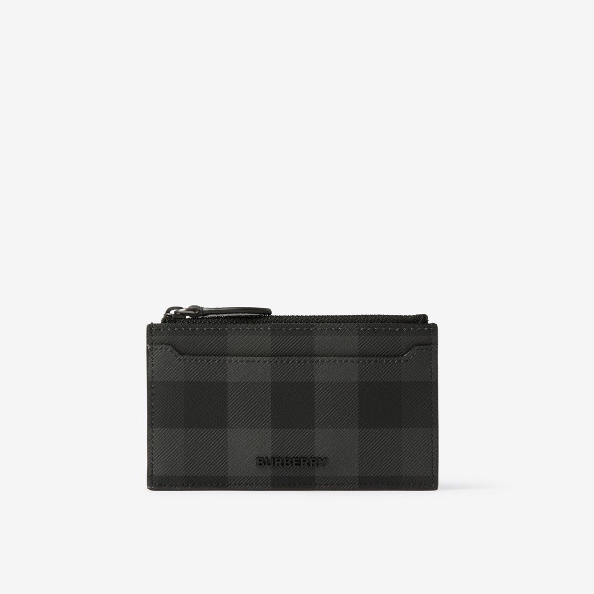 Burberry Check Zip Card Case In Charcoal
