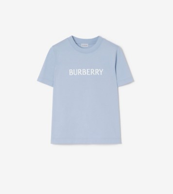 Logo Cotton T-shirt in Sunbleached blue - Women | Burberry® Official