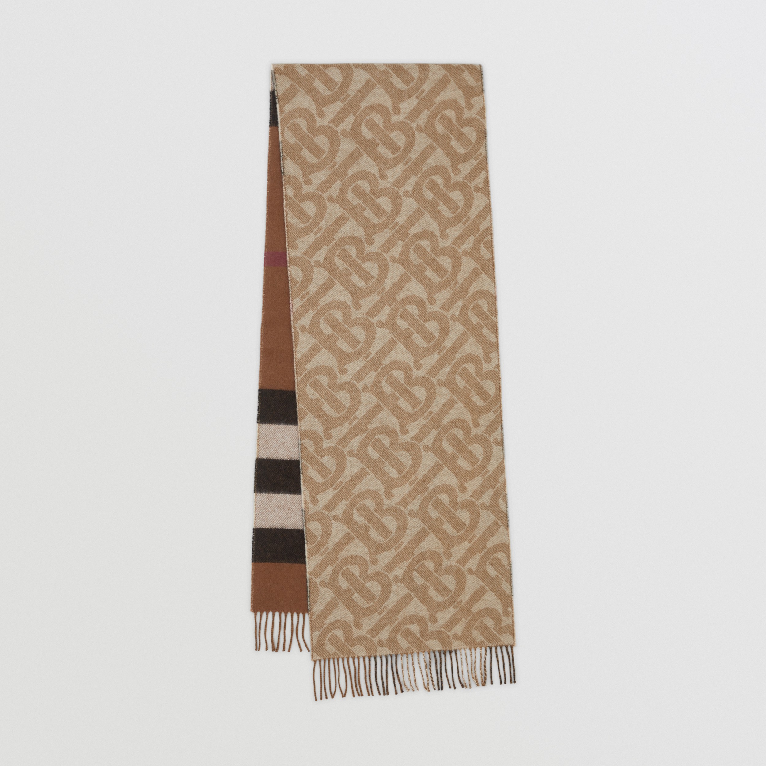 Reversible Check and Monogram Cashmere Scarf in Archive Beige/dark Birch Brown | Burberry® Official - 1