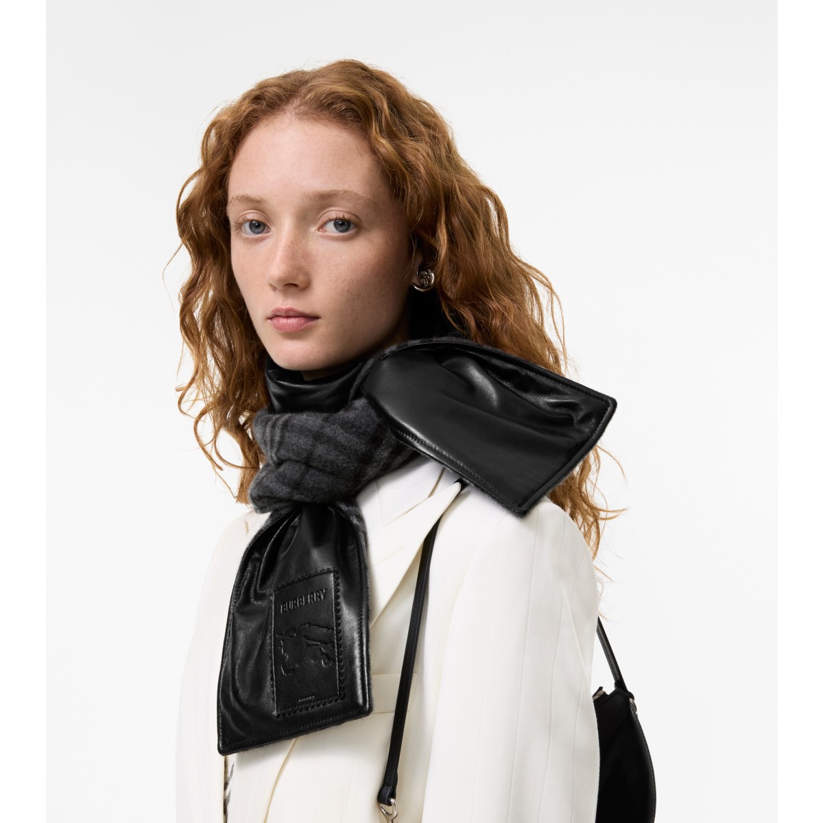  Check Narrow Reversible and Leather Scarf