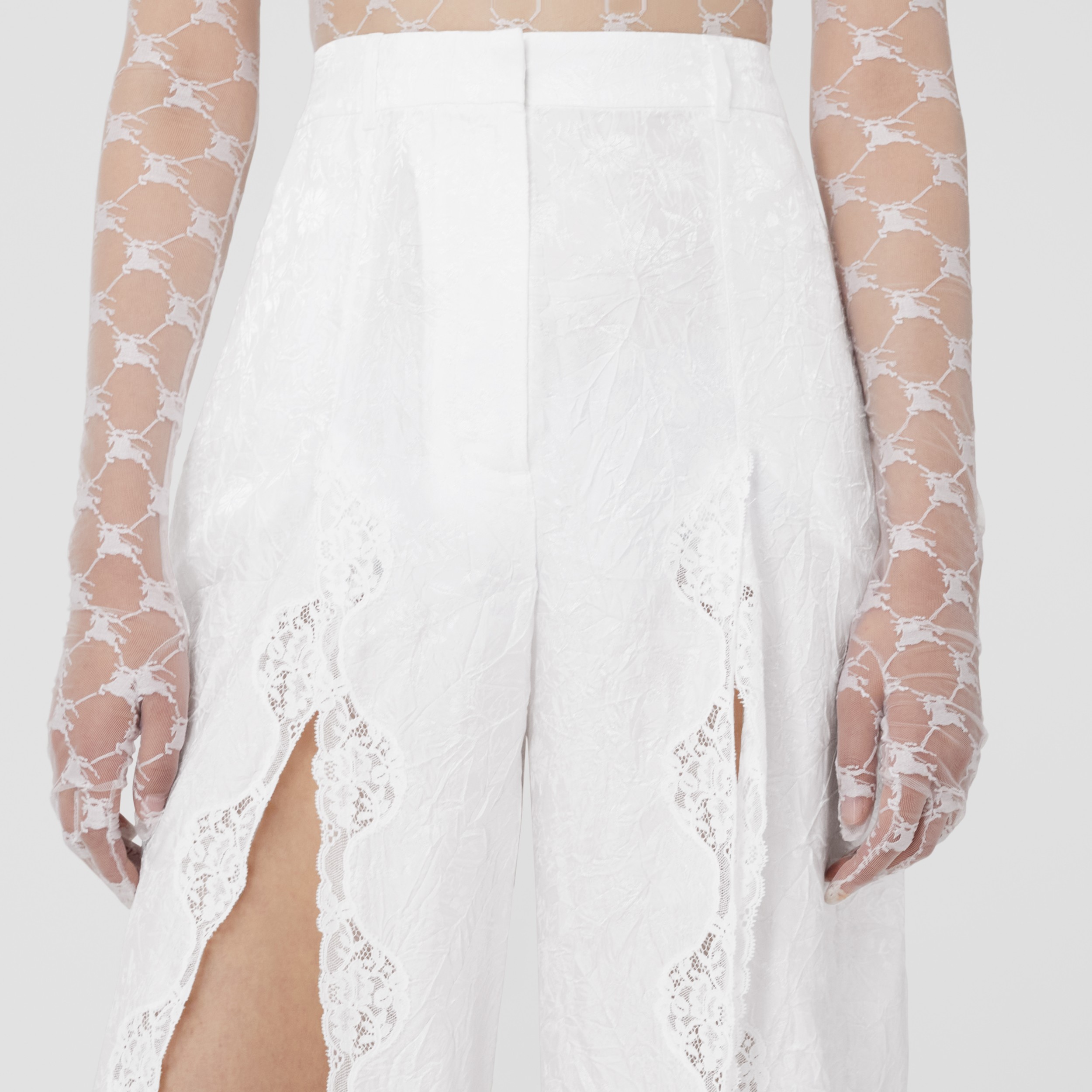 Viscose Jacquard Wide-leg Trousers in Optic White - Women | Burberry® Official - 4