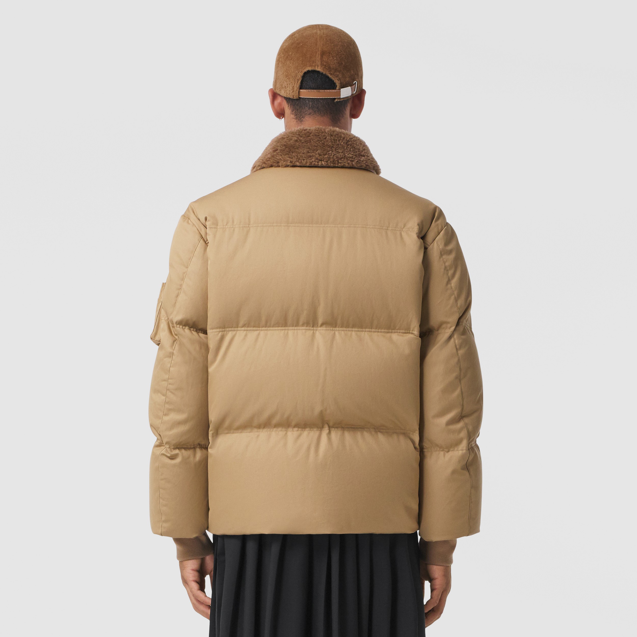 Shearling Collar Cotton Gabardine Puffer Jacket in Toasted Walnut - Men | Burberry® Official - 3
