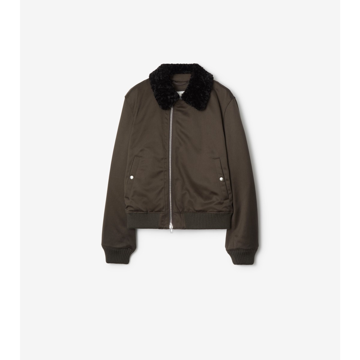 Burberry Cotton And Shearling Bomber Jacket In Otter