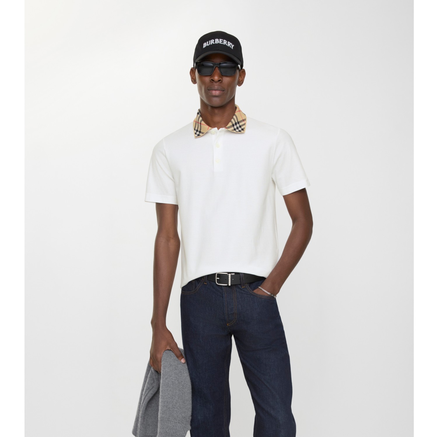 Check Collar Cotton Polo Shirt in Chalk white - Men | Burberry® Official