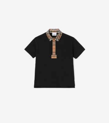 Vintage Check Trim Cotton Piqué Polo Shirt in Black | Burberry