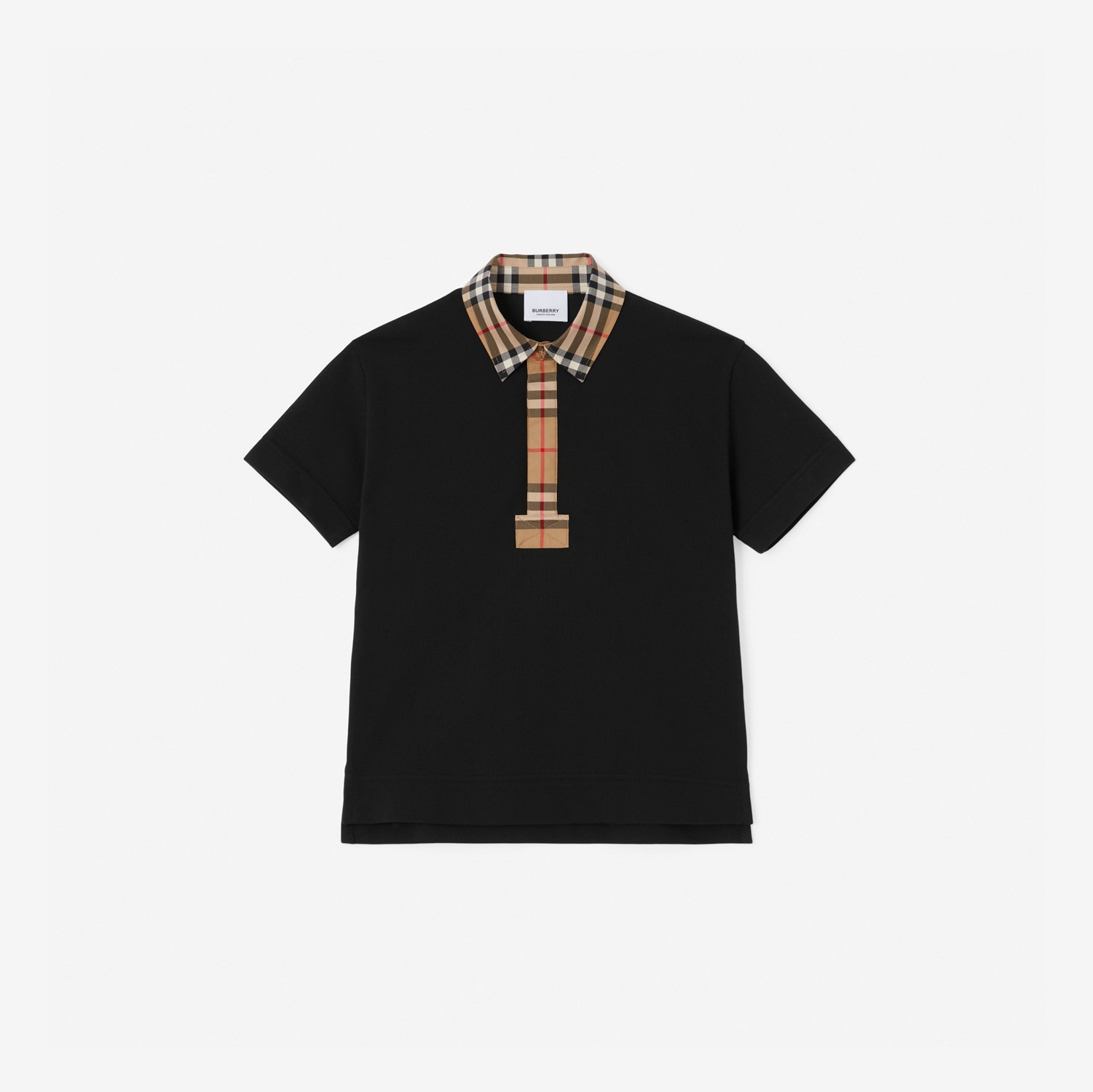 Poloshirt aus Baumwollpiqué mit Vintage Check-Besatz (Schwarz) | Burberry®