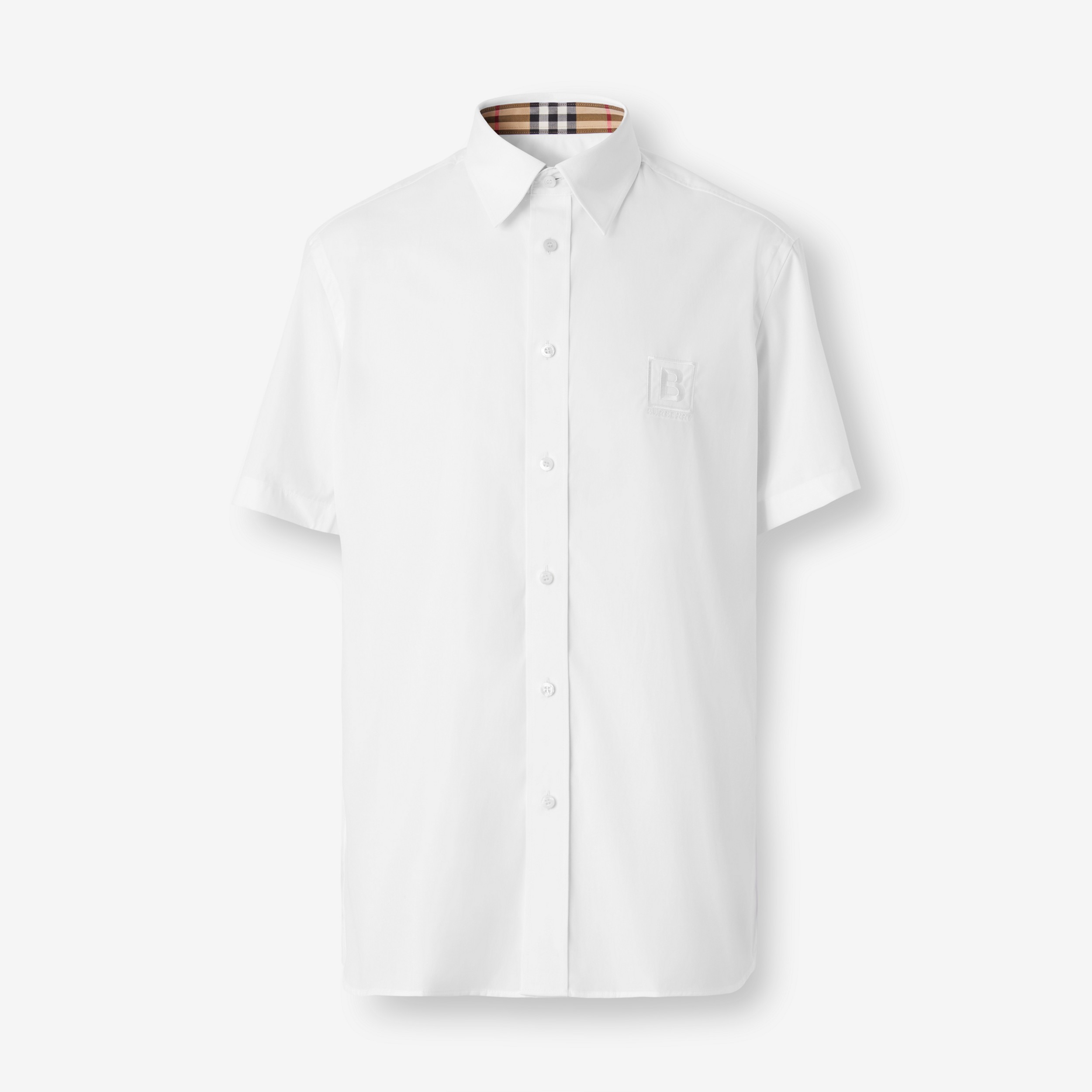 Short-sleeve Letter Graphic Stretch Cotton Shirt in White - Men | Burberry® Official - 1