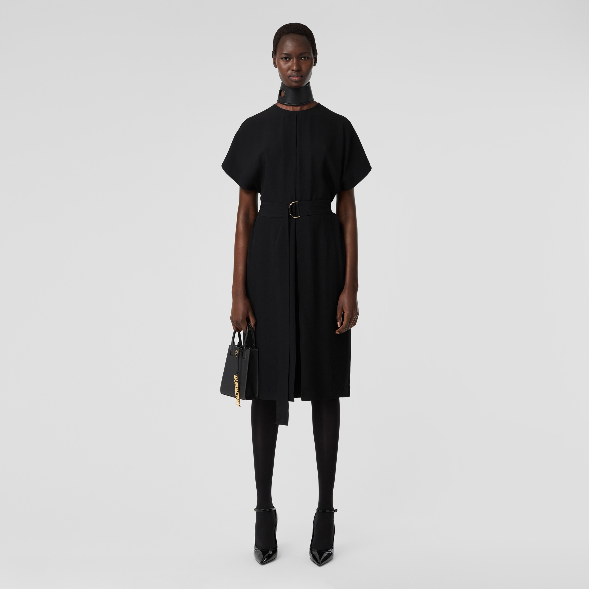 Cape Sleeve Draped Satin Dress in Black - Women | Burberry® Official