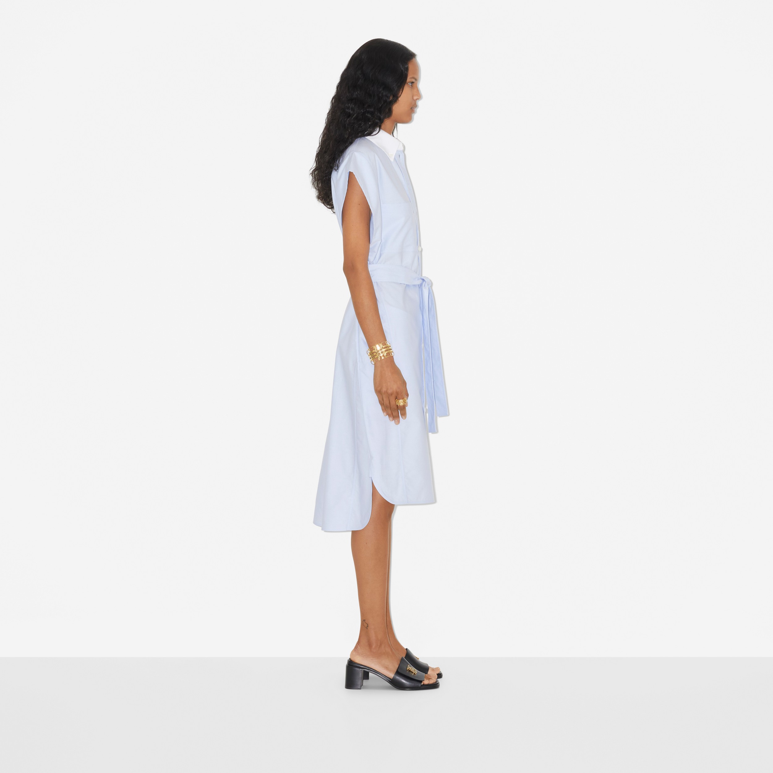 Cotton Oxford Shirt Dress in Pale Blue - Women | Burberry® Official - 3