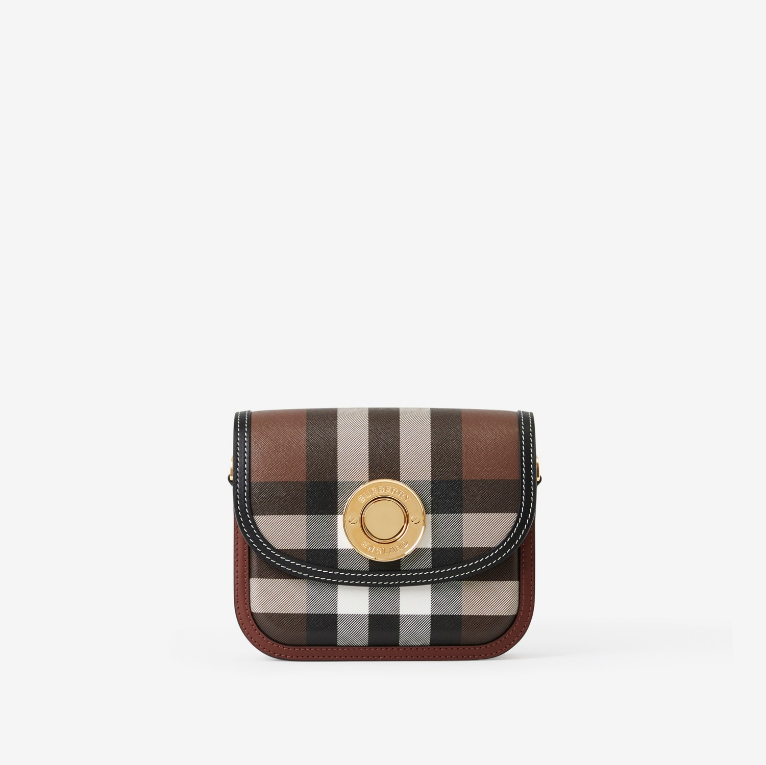 Check and Leather Small Elizabeth Bag in Dark Birch Brown - Women | Burberry® Official
