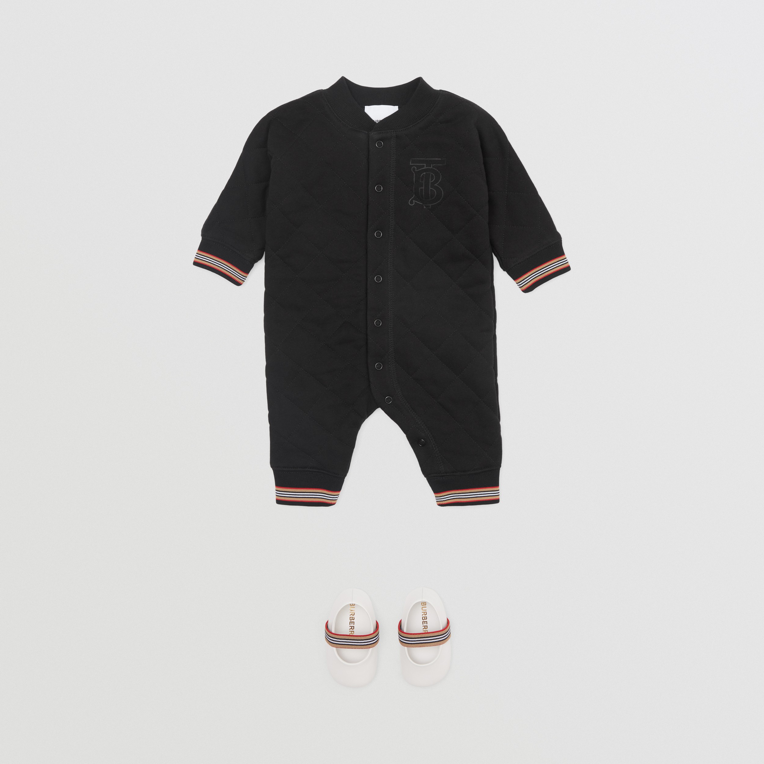Icon Stripe Trim Diamond Quilted Cotton Jumpsuit in Black - Children | Burberry® Official - 3