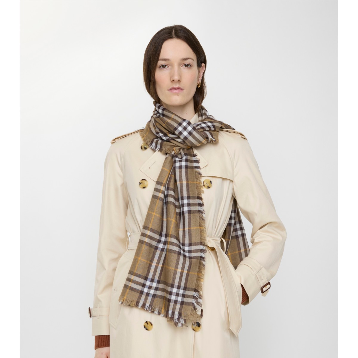  Check Cashmere Silk Scarf