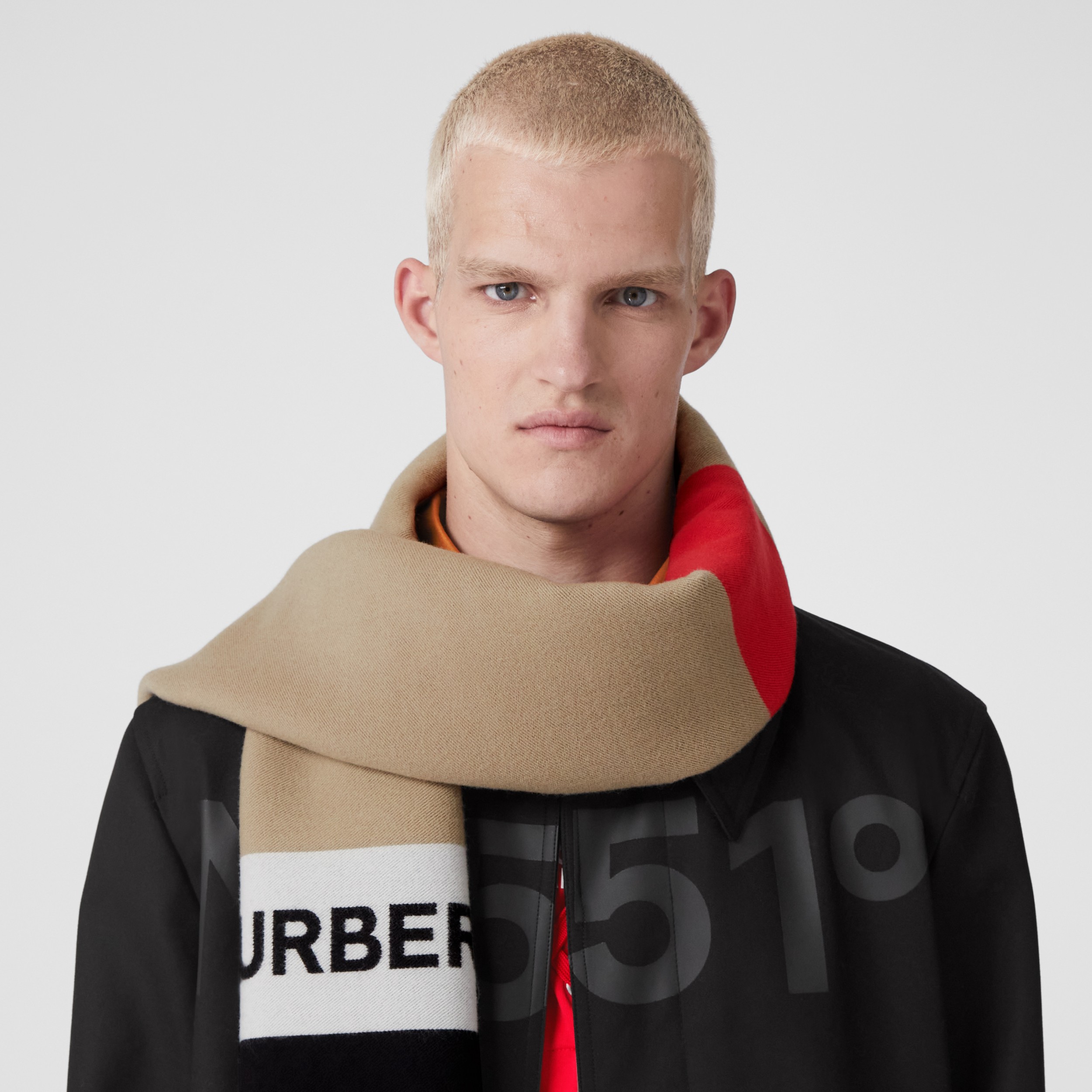Logo Wool Silk Jacquard Scarf in Archive Beige | Burberry® Official - 4