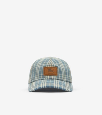 Burberry ブラックチェックベースボールキャップ M チェック デニム ベースボールキャップ (ダークインディゴブルー