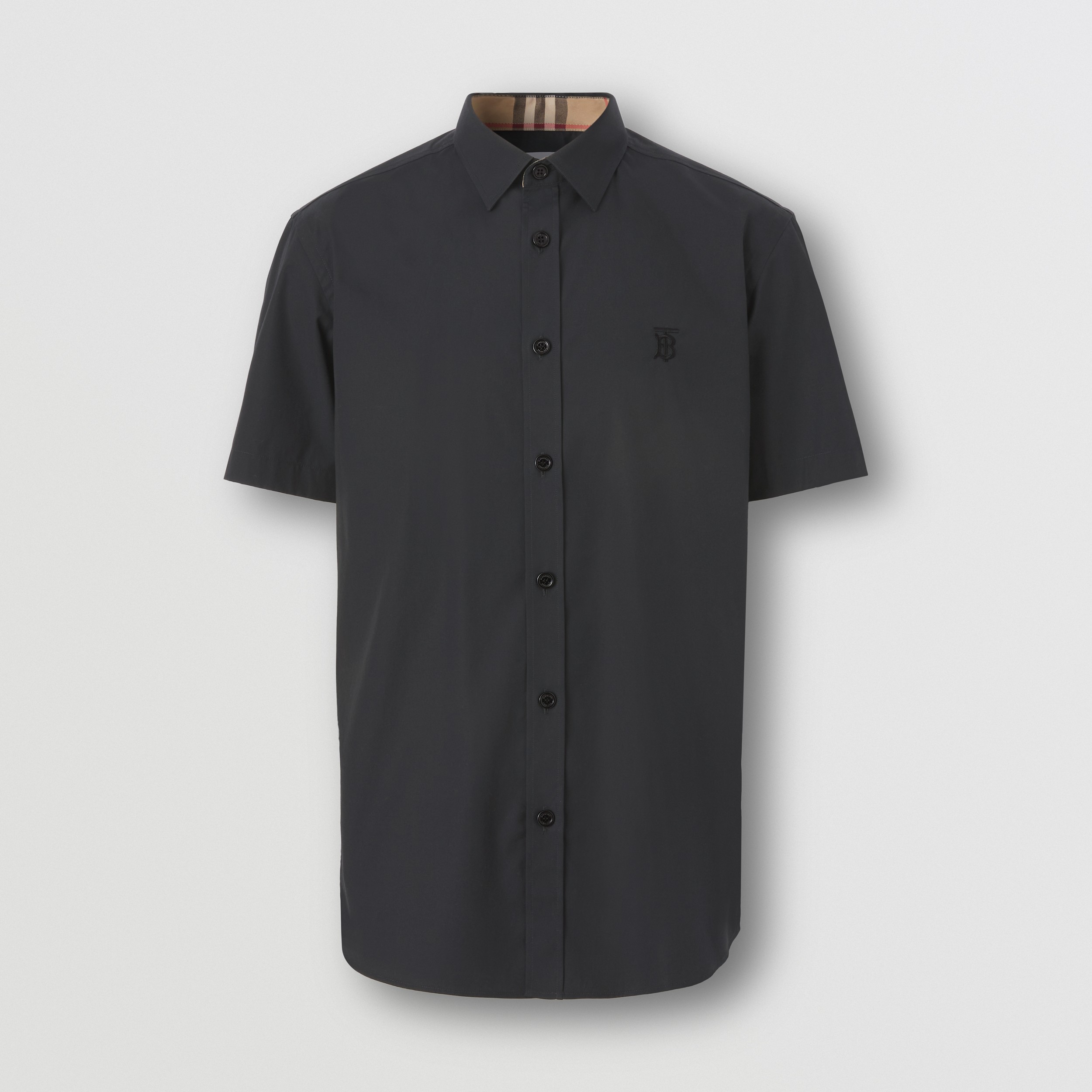 Short-sleeve Monogram Motif Stretch Cotton Shirt in Black - Men | Burberry® Official - 4