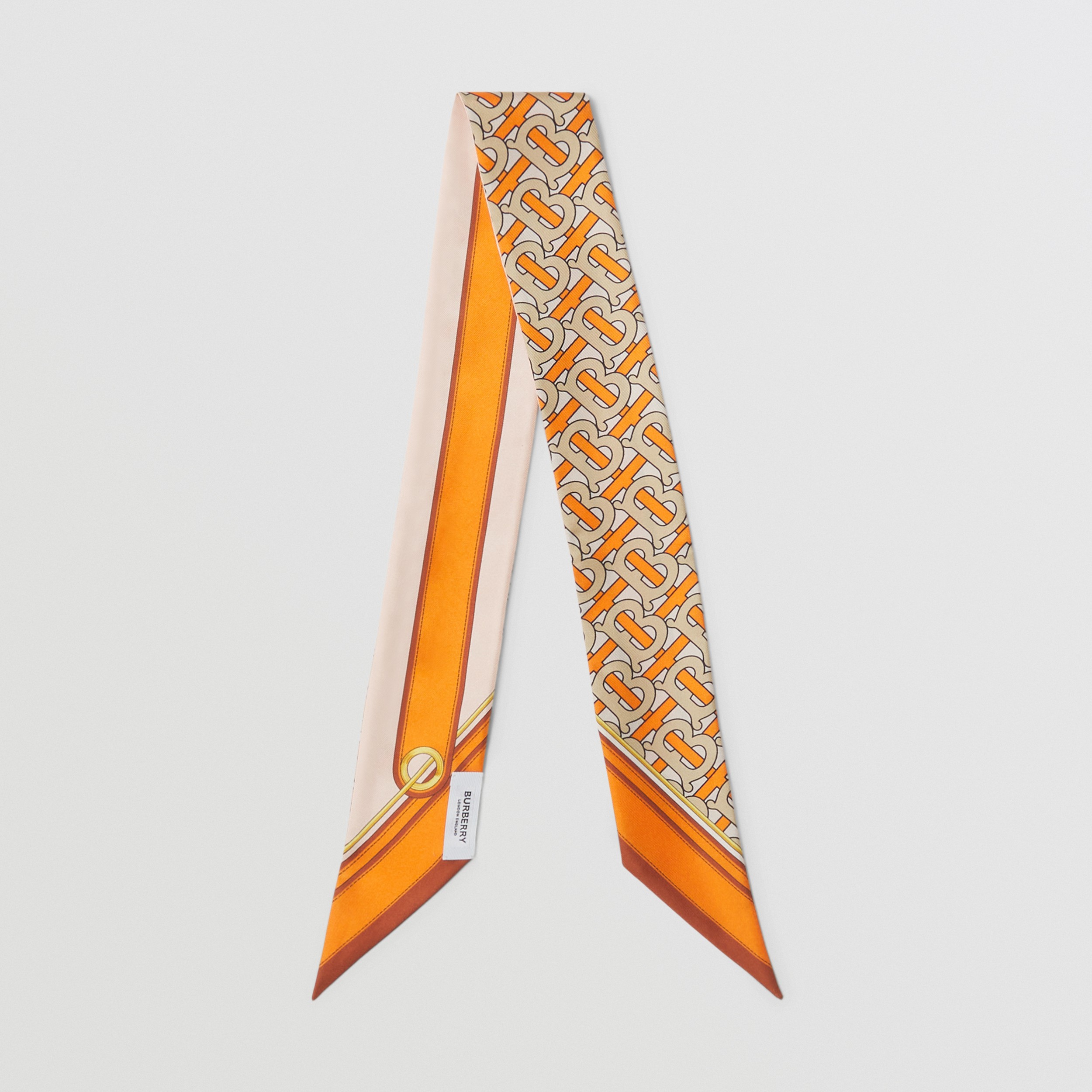 Monogram and Logo Print Silk Skinny Scarf in Bright Orange - Women | Burberry® Official - 1