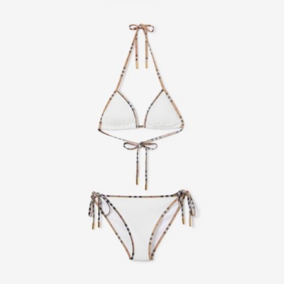 Bikini triangle en nylon stretch avec Check (Blanc) - Femme | Site officiel Burberry®