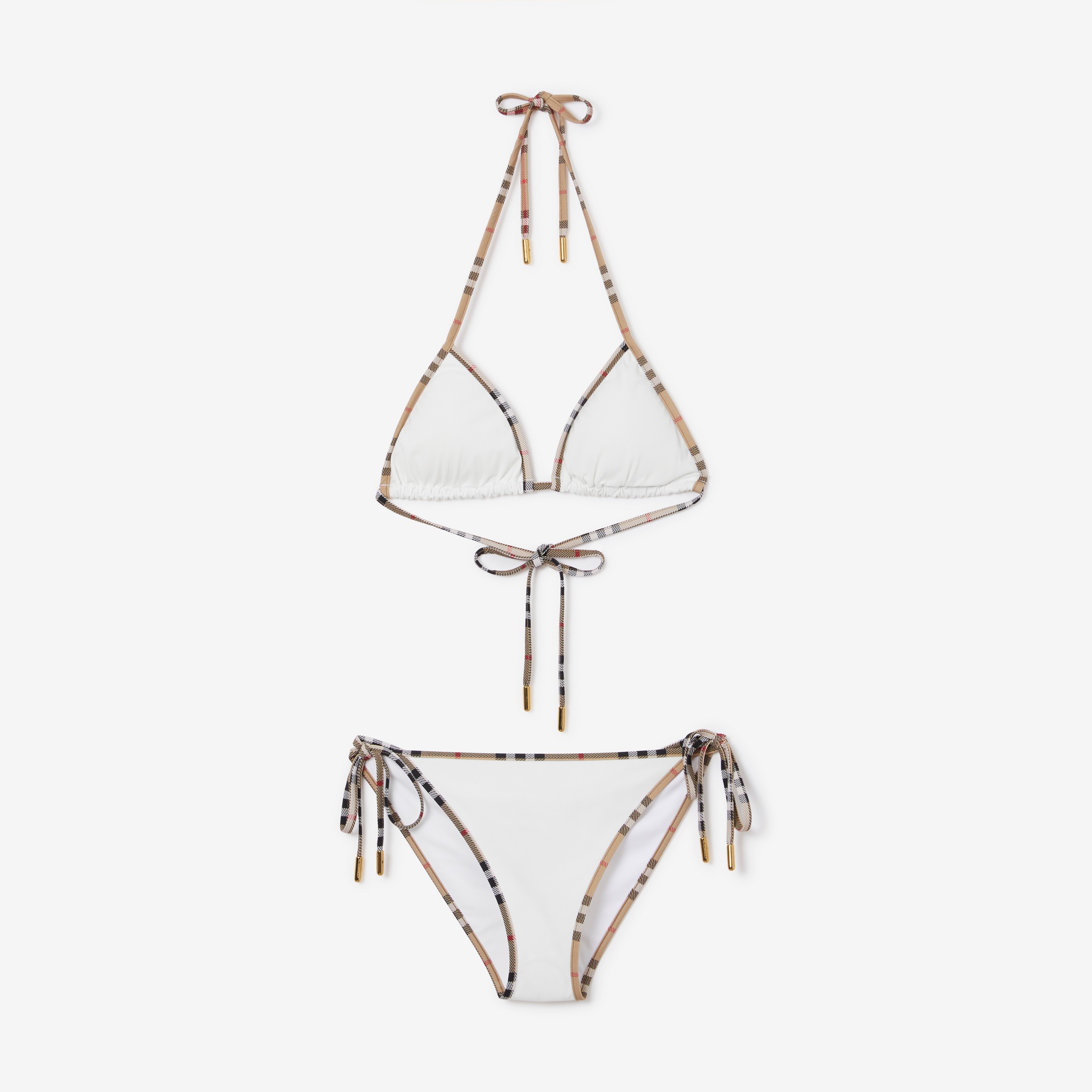 Check Detail Stretch Nylon Triangle Bikini in White - Women | Burberry® Official