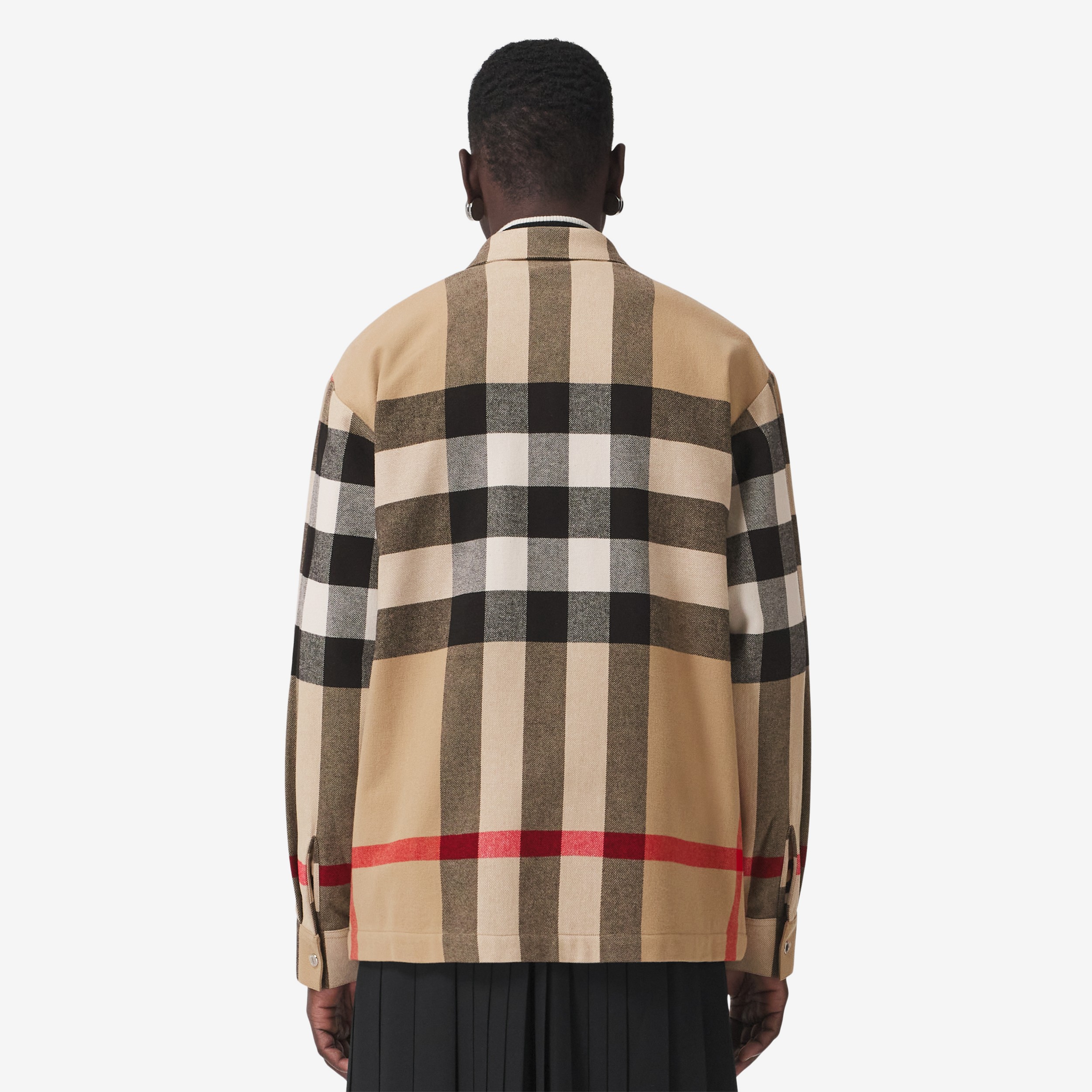 Exaggerated Check Wool Cotton Overshirt in Archive Beige - Men | Burberry® Official - 3