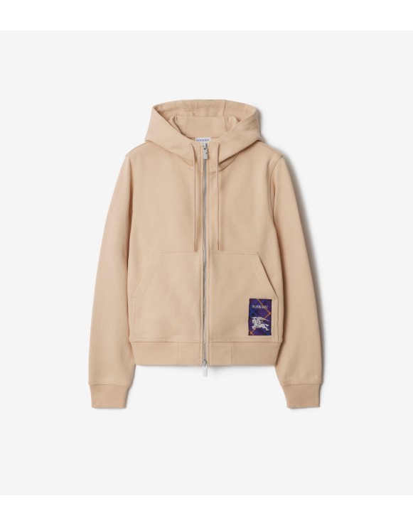 Check Label Cotton Zip Hoodie