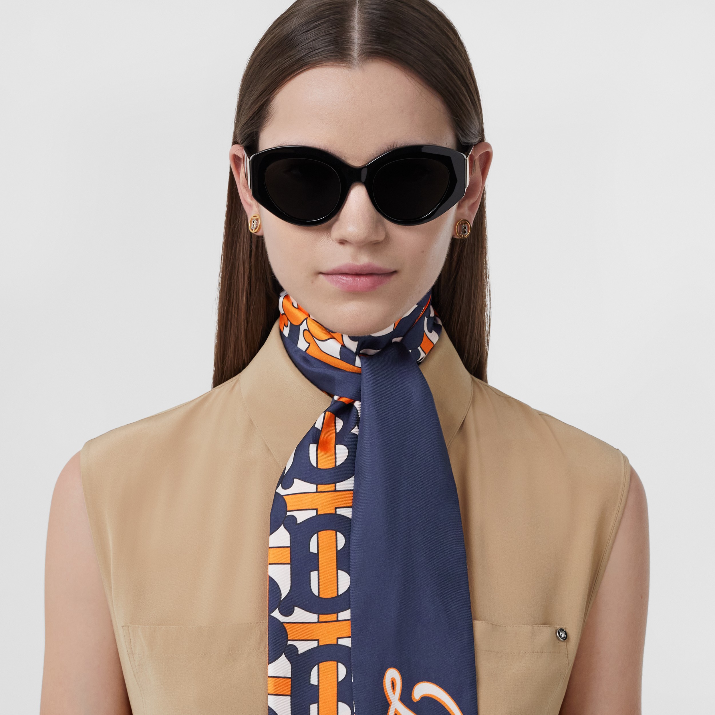 Montage Print Silk Skinny Scarf in Bright Orange - Women | Burberry® Official - 3