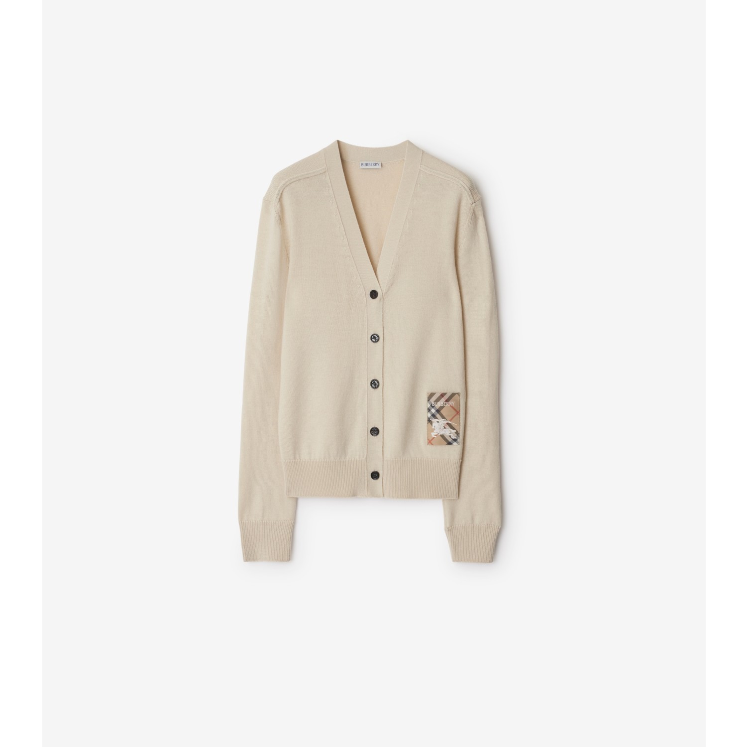 Cardigan in lana con etichetta Check
