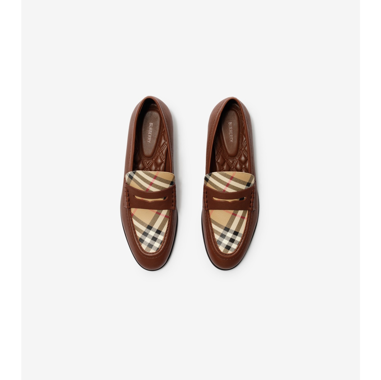 Check and Leather Opal Loafers in Tobacco brown/archive beige