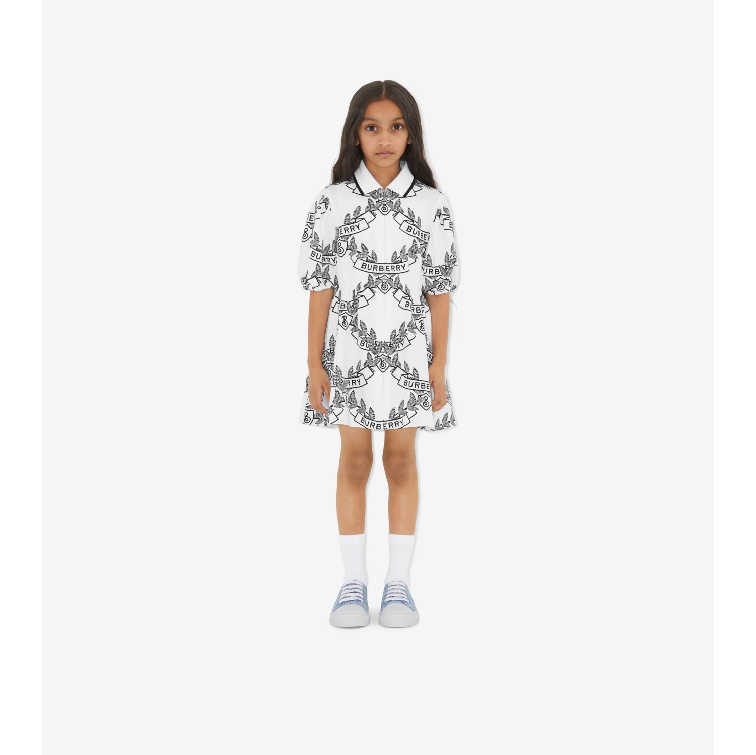 Oak Leaf Crest Cotton Dress in White/black | Burberry® Official